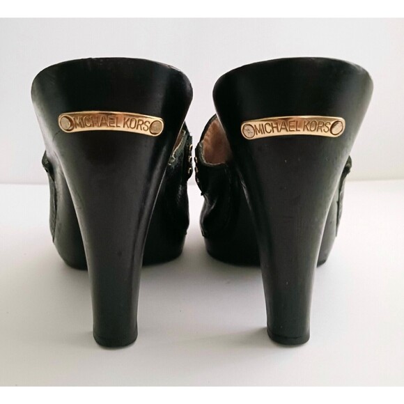 Michael Kors Blk Pebbled Leather Wood Heeled Clog Tassel Trim Sz 8 - Picture 4 of 9